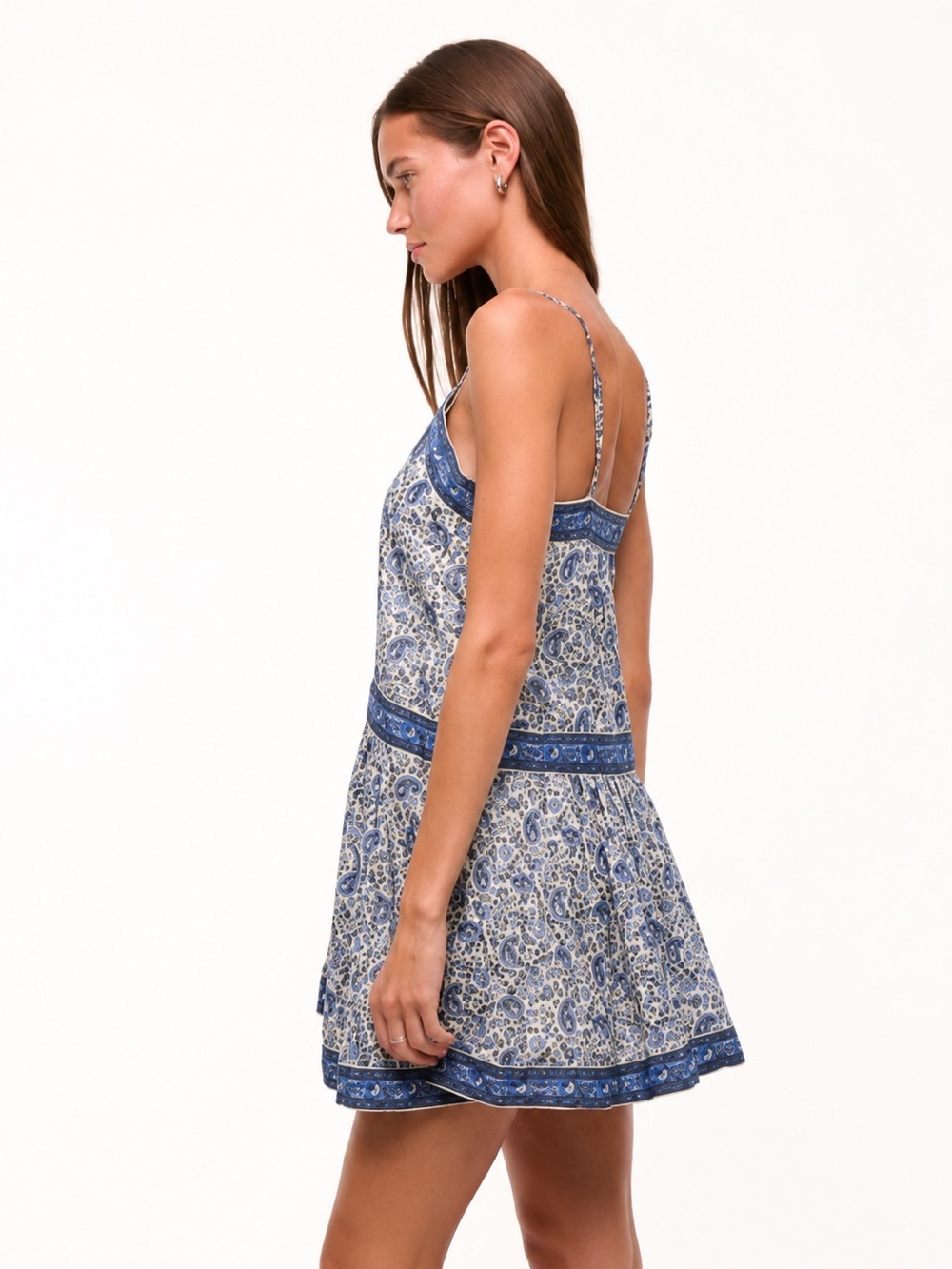 Abercrombie Babydoll Mini Dress Paisley Sundress Cotton Blue White Size Medium - Picture 5 of 13